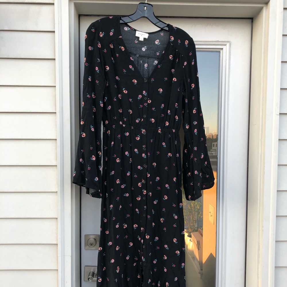 Button front floral midi with flare sleeves